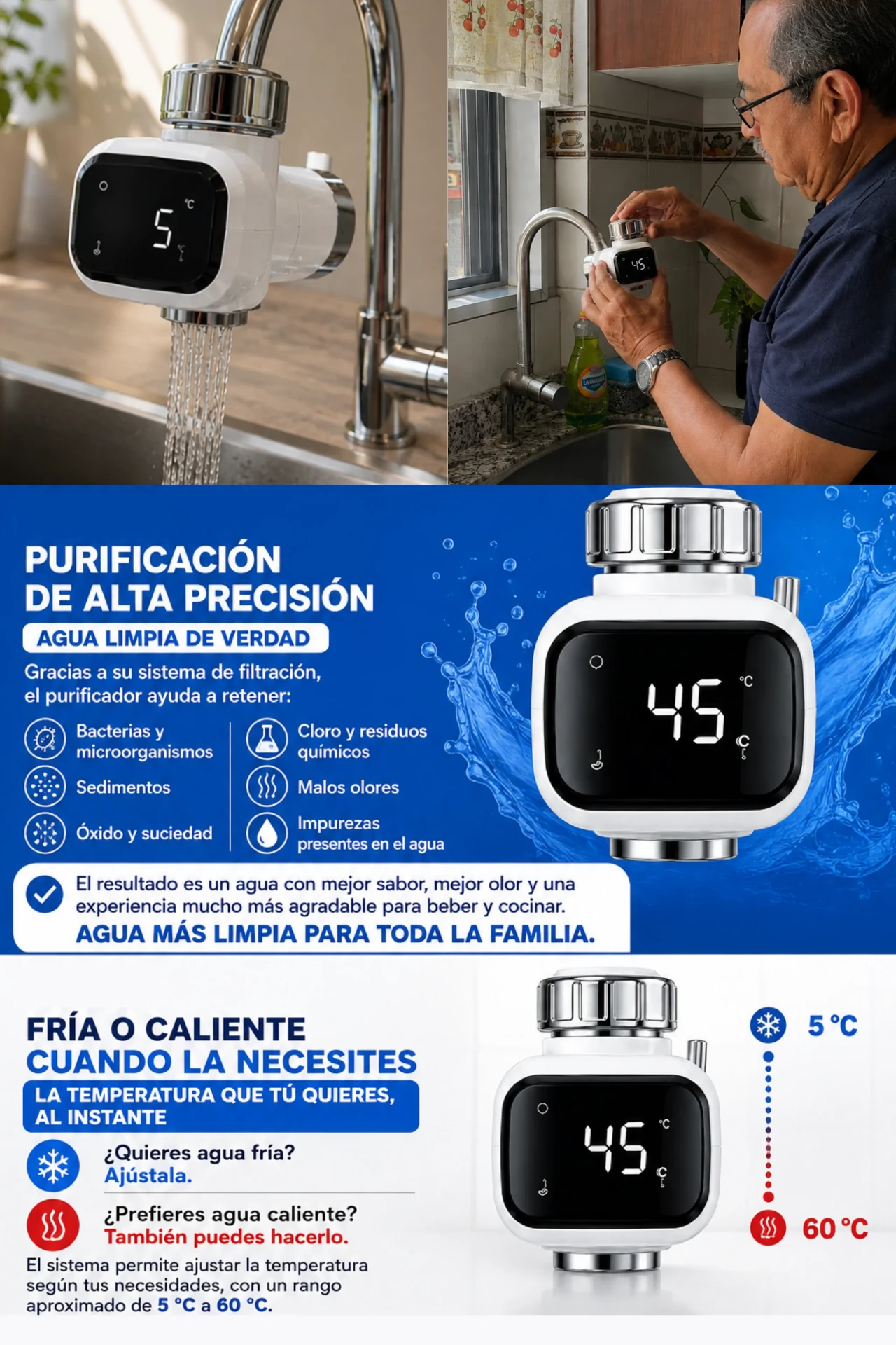 Purificación de alta precisión y agua fría o caliente